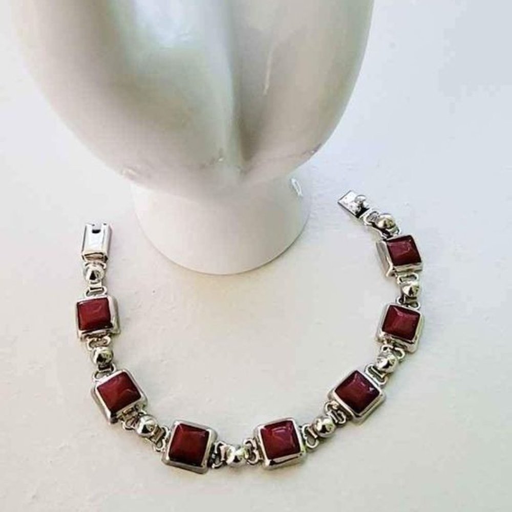 Sterling Silver Beautiful Red Coral Bracelet - Picture 2 of 8